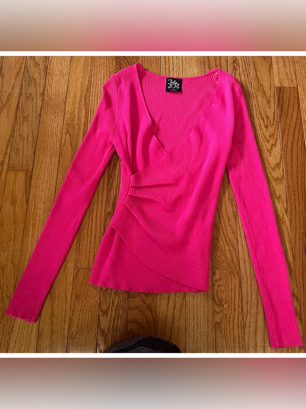 Jolie & Joy Hot Pink Ribbed V-Neck Sweater